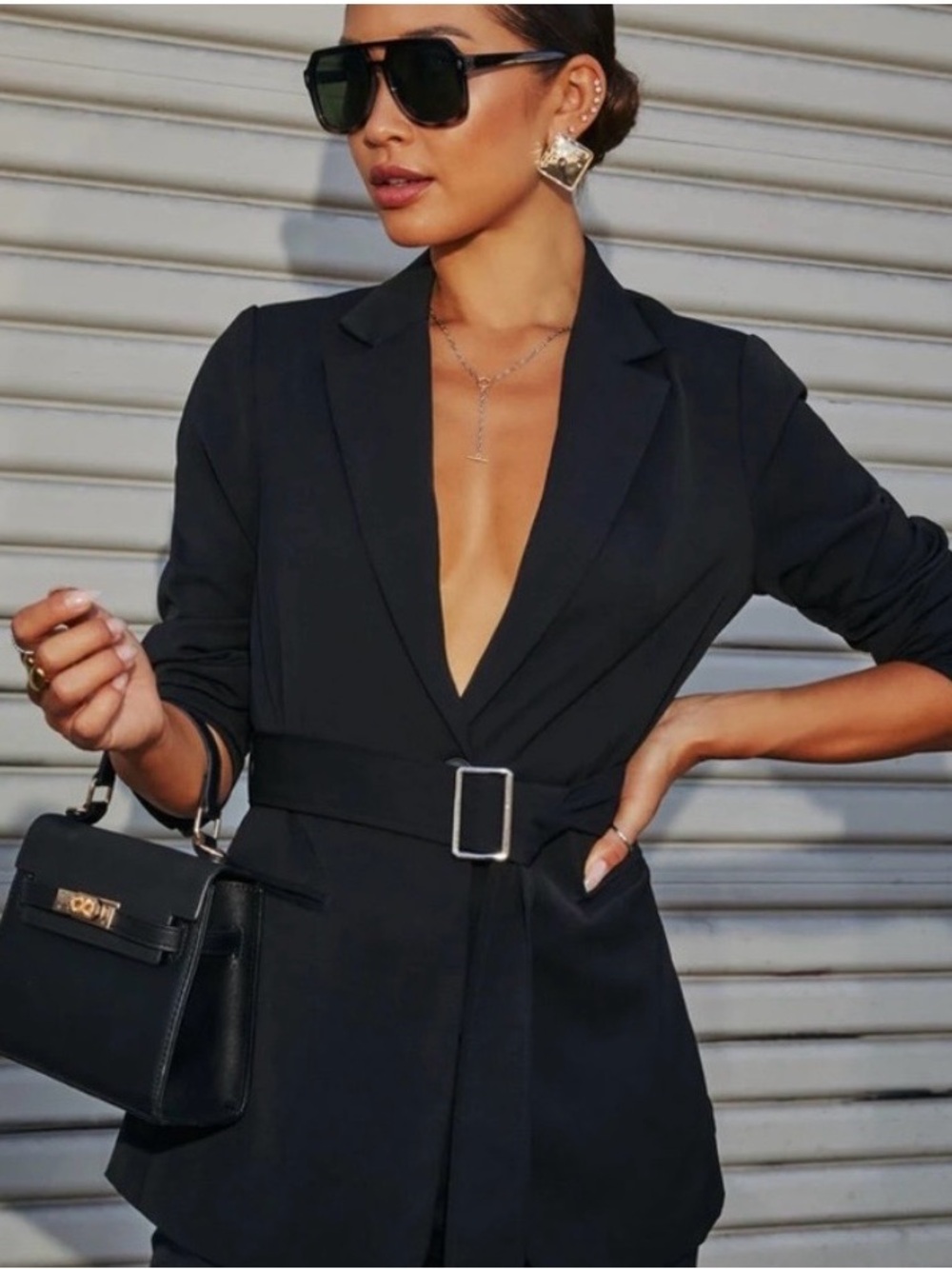 Vici Black Belted Tailored Blazer